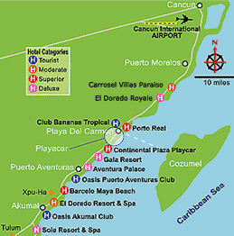 zemljevid Riviera Maya & otok Cozumel
