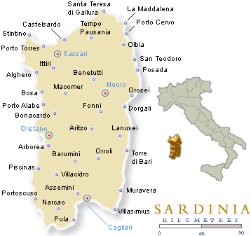 zemljevid Sardinija